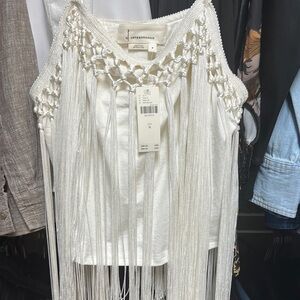 Anthropologie Cream Fringe Tank Top